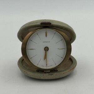 Vintage Kienzle Travel Alarm Clock Made in Germany Green Clamshell Case Brass